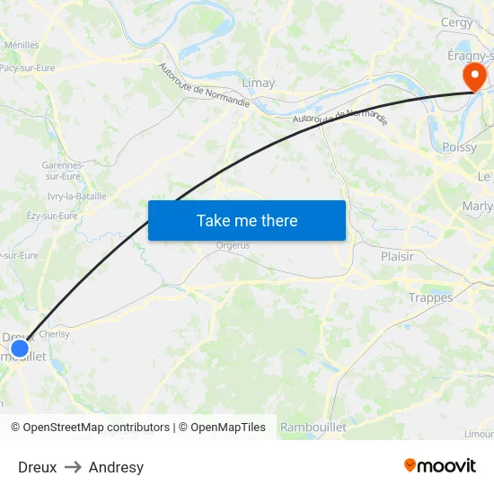 Dreux to Andresy map