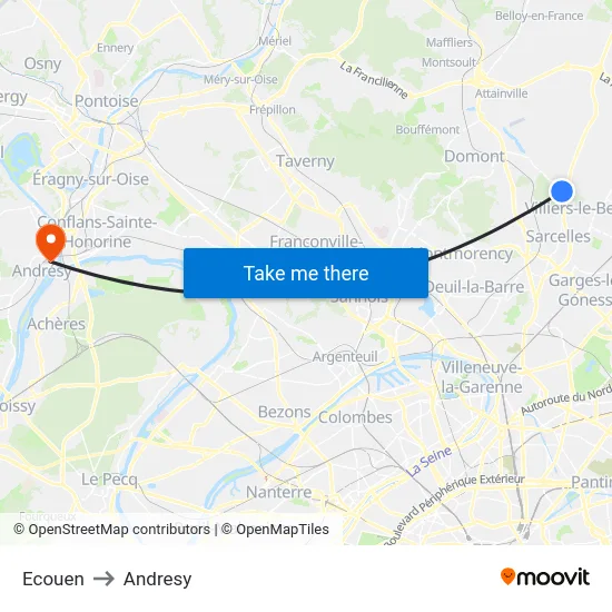 Ecouen to Andresy map