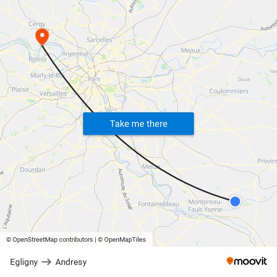 Egligny to Andresy map