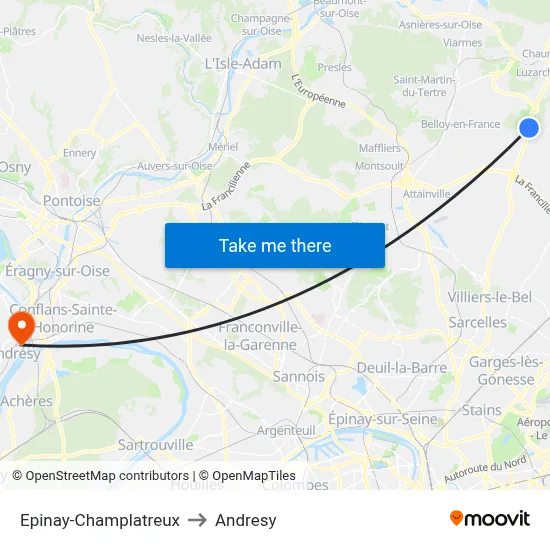 Epinay-Champlatreux to Andresy map