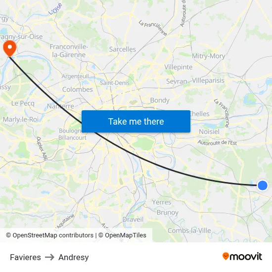 Favieres to Andresy map