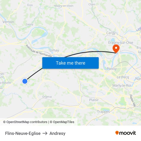 Flins-Neuve-Eglise to Andresy map