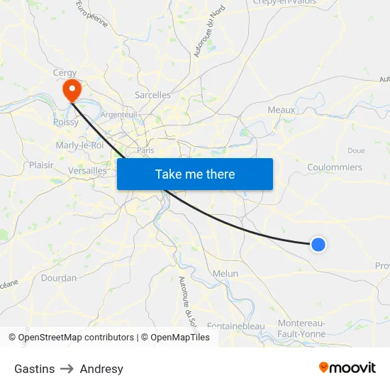 Gastins to Andresy map