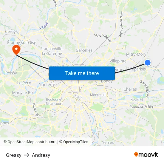 Gressy to Andresy map