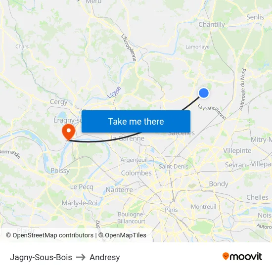 Jagny-Sous-Bois to Andresy map