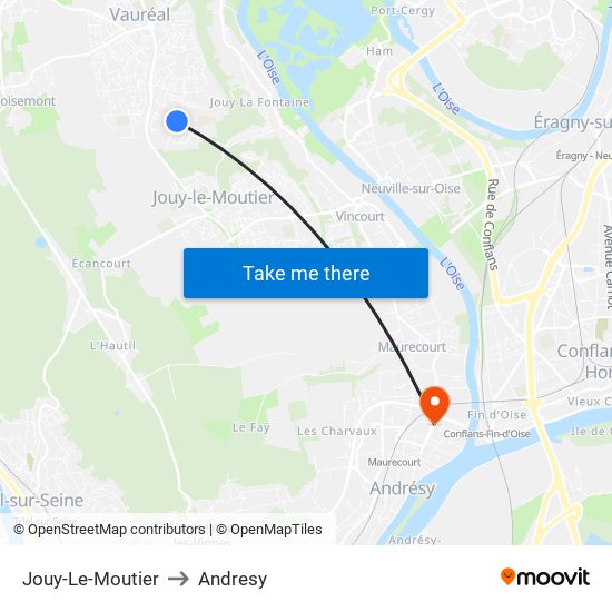 Jouy-Le-Moutier to Andresy map