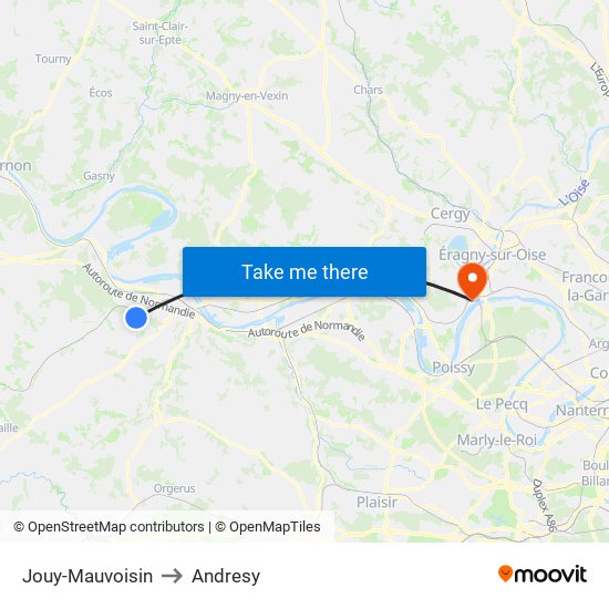 Jouy-Mauvoisin to Andresy map