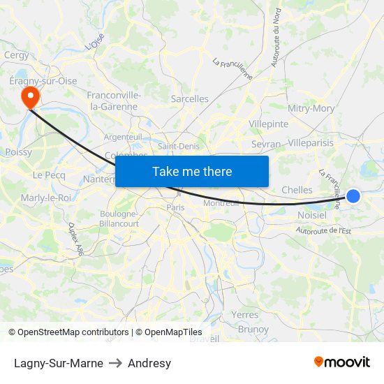Lagny-Sur-Marne to Andresy map