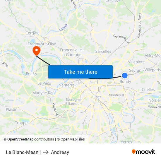 Le Blanc-Mesnil to Andresy map