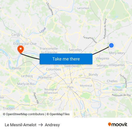 Le Mesnil-Amelot to Andresy map