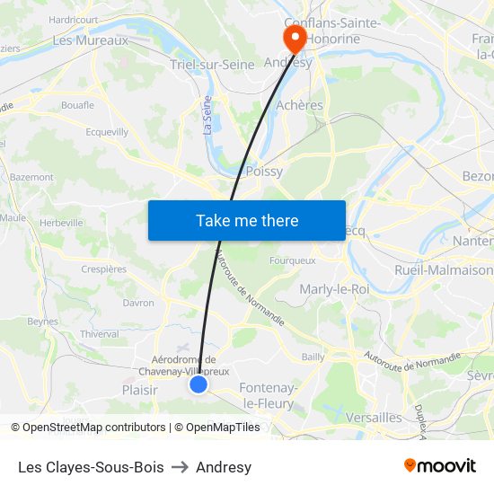 Les Clayes-Sous-Bois to Andresy map