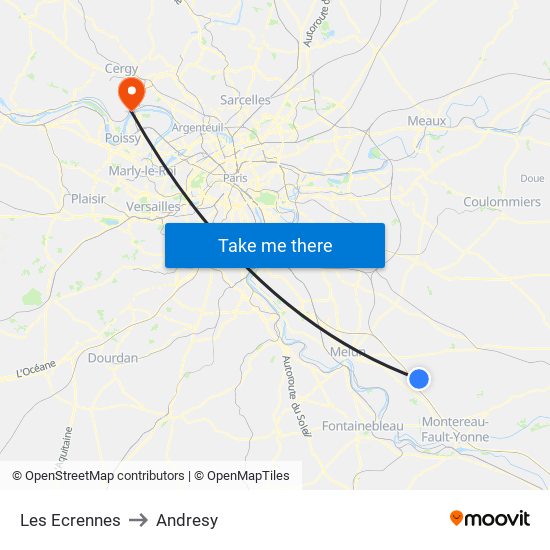 Les Ecrennes to Andresy map