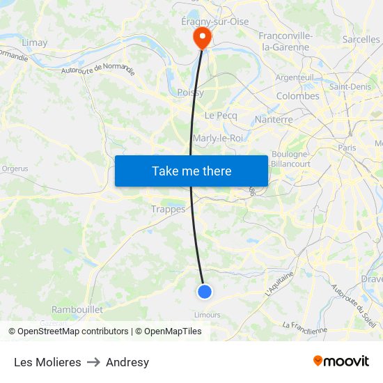 Les Molieres to Andresy map