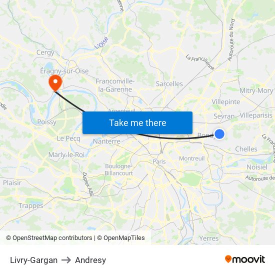 Livry-Gargan to Andresy map
