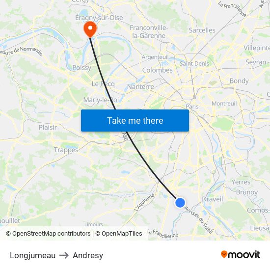 Longjumeau to Andresy map