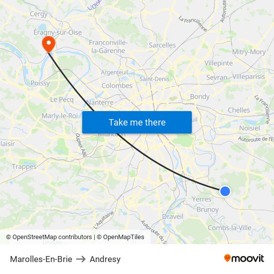 Marolles-En-Brie to Andresy map