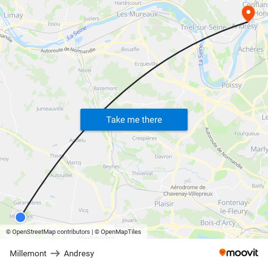 Millemont to Andresy map