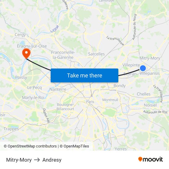 Mitry-Mory to Andresy map