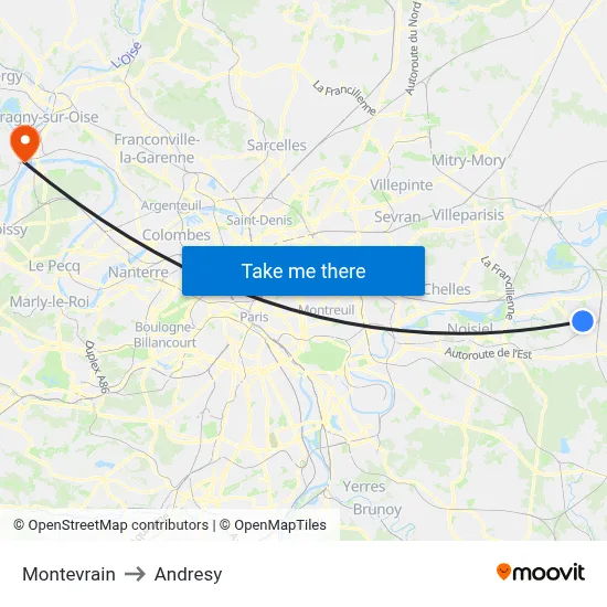 Montevrain to Andresy map