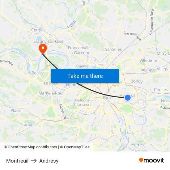 Montreuil to Andresy map