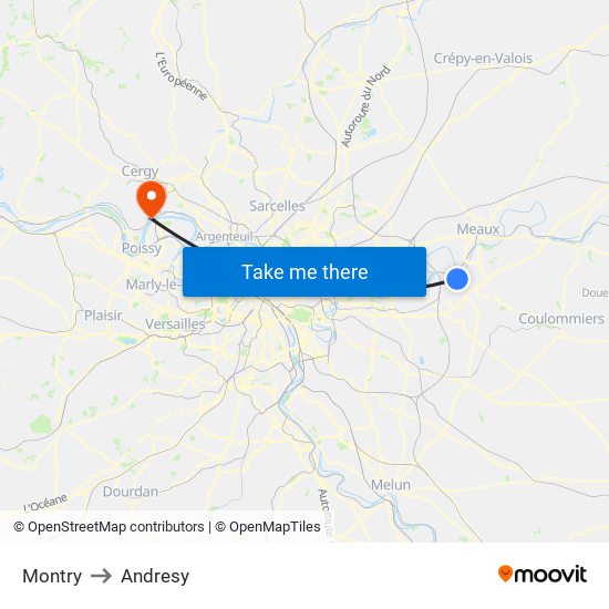 Montry to Andresy map