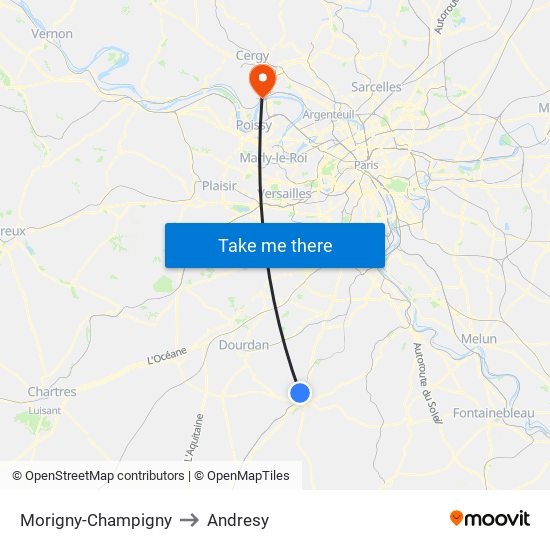 Morigny-Champigny to Andresy map