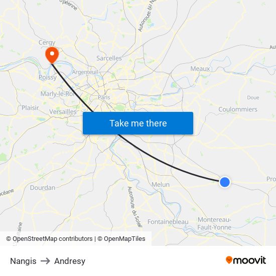 Nangis to Andresy map