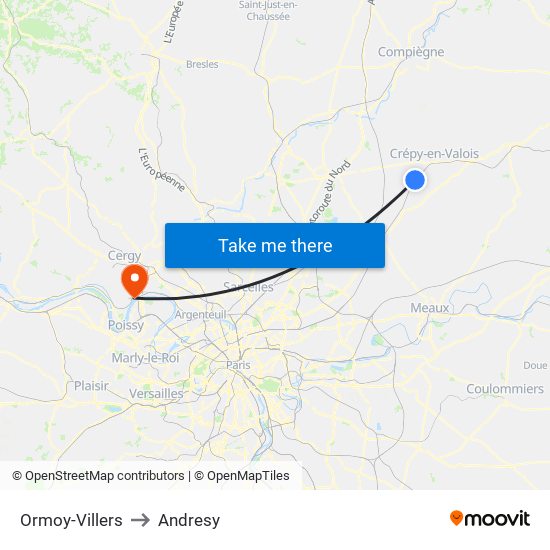 Ormoy-Villers to Andresy map