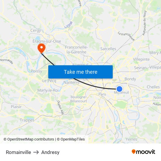 Romainville to Andresy map