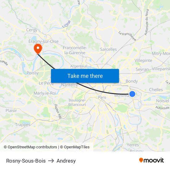 Rosny-Sous-Bois to Andresy map