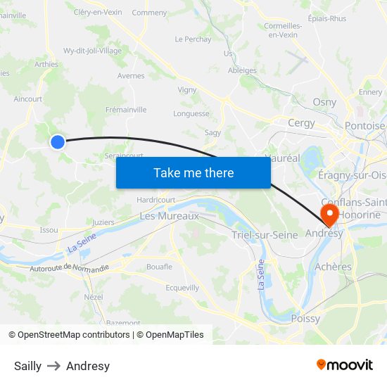 Sailly to Andresy map