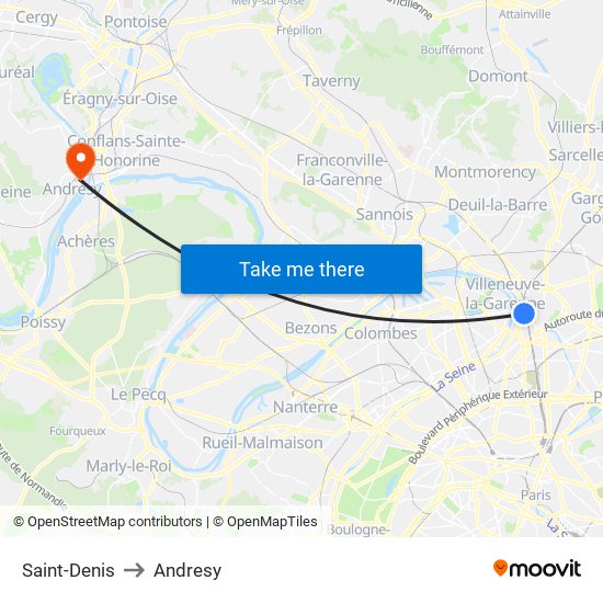 Saint-Denis to Andresy map