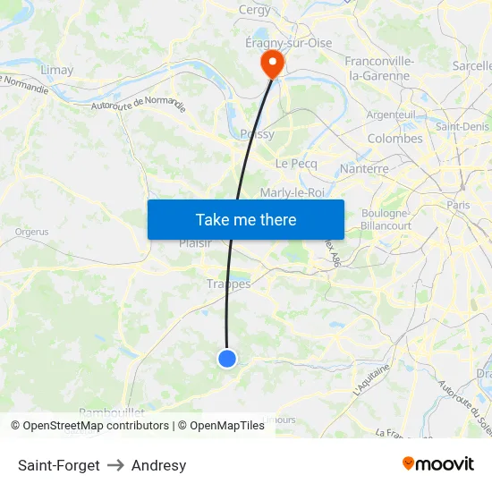 Saint-Forget to Andresy map