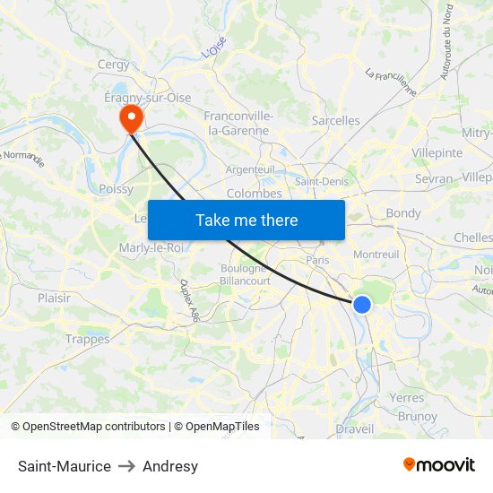 Saint-Maurice to Andresy map