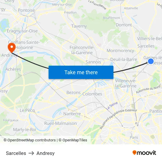 Sarcelles to Andresy map