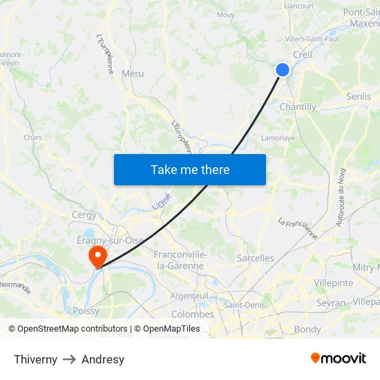 Thiverny to Andresy map