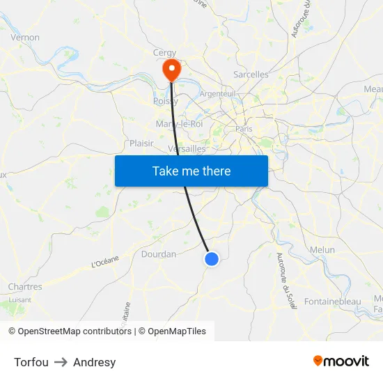 Torfou to Andresy map