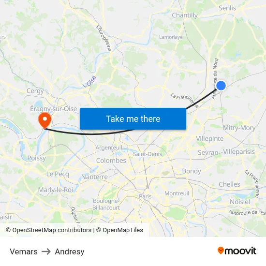 Vemars to Andresy map