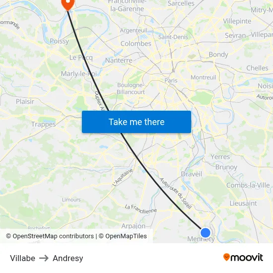 Villabe to Andresy map