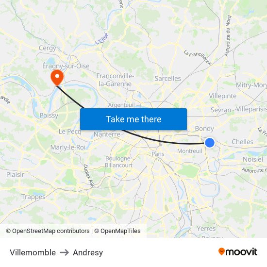 Villemomble to Andresy map