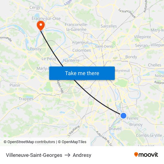 Villeneuve-Saint-Georges to Andresy map