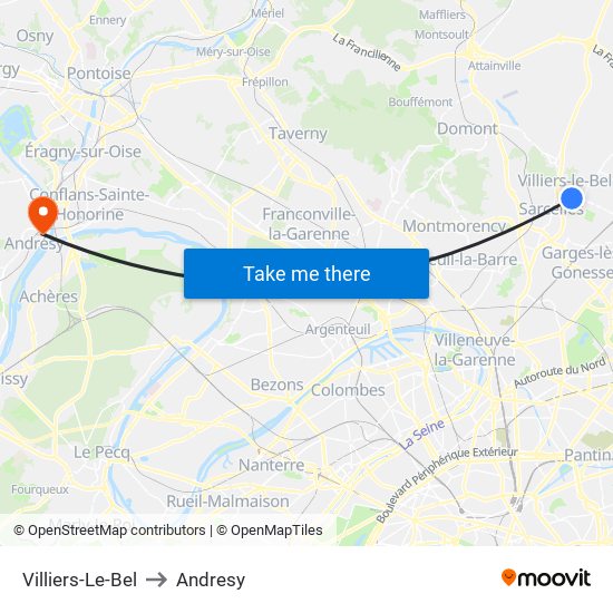 Villiers-Le-Bel to Andresy map
