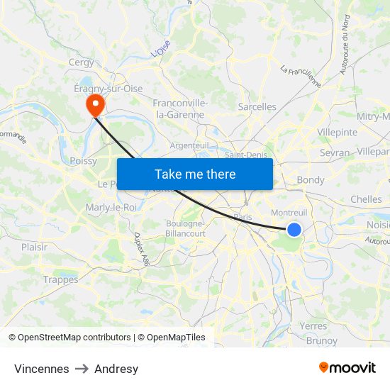 Vincennes to Andresy map