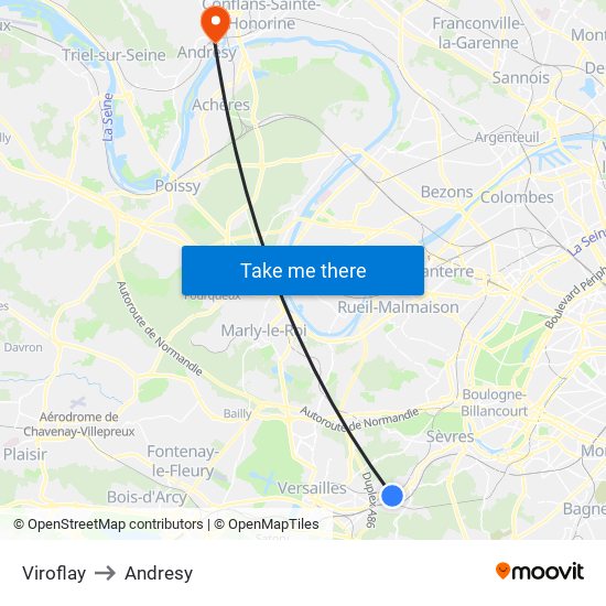Viroflay to Andresy map