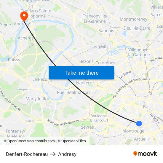 Denfert-Rochereau to Andresy map