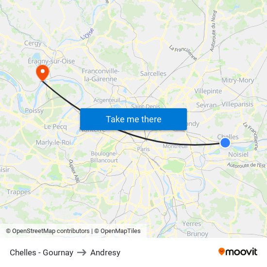 Chelles - Gournay to Andresy map