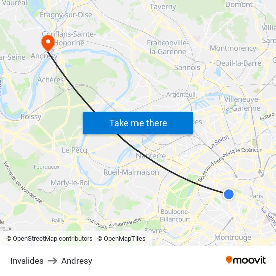 Invalides to Andresy map