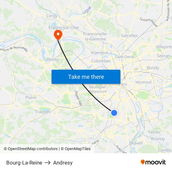Bourg-La-Reine to Andresy map