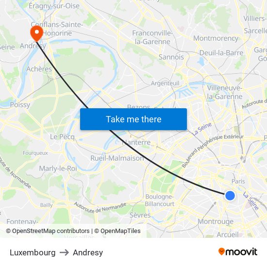 Luxembourg to Andresy map