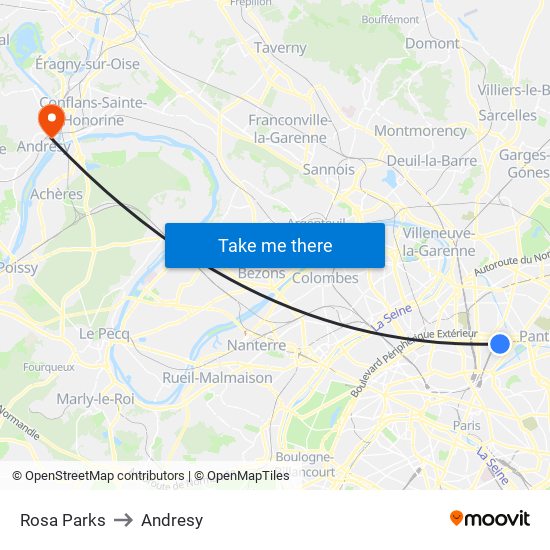 Rosa Parks to Andresy map